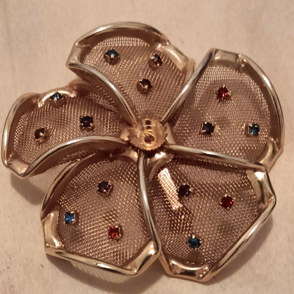 Gold-Tone Floral Statement Brooch with Multicolor Accents